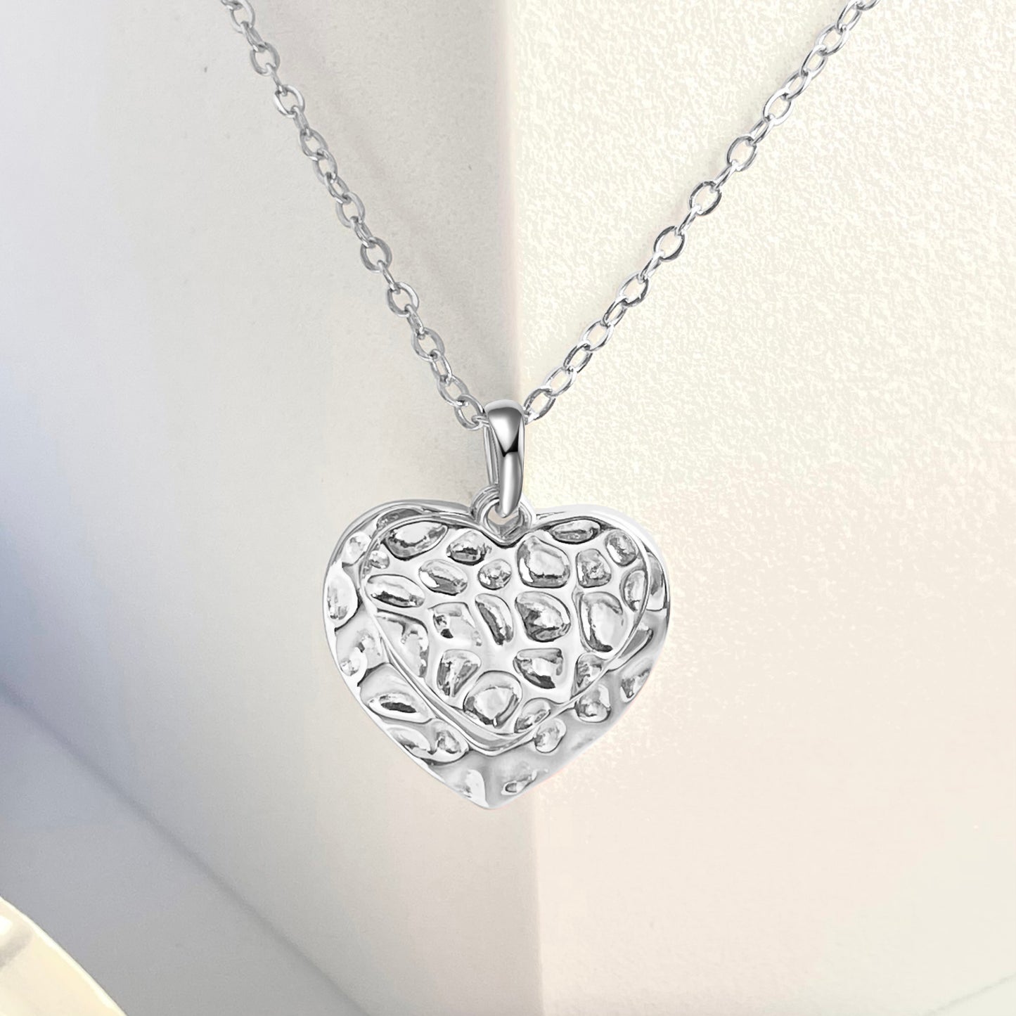 IGIE Hammered Heart Necklace Sterling Silver Necklace For Women
